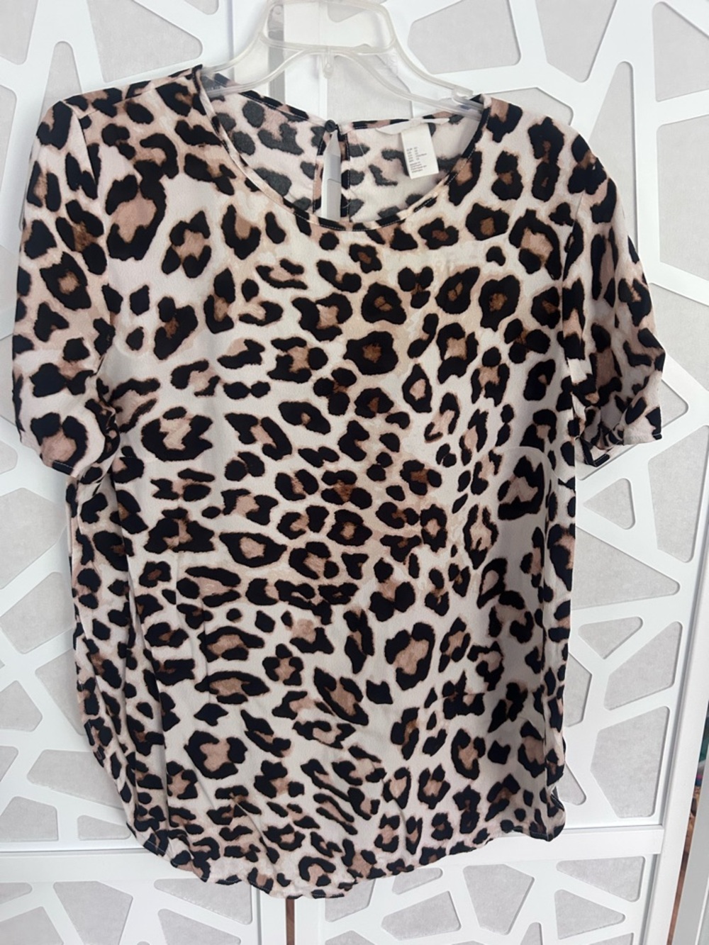 H&M Leopard Print Short Sleeve Blouse in Beige, Black and Brown